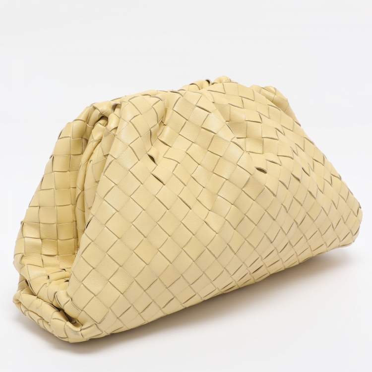 Pre Owned Bottega Veneta Yellow Intrecciato Leather Large Pouch Clutch