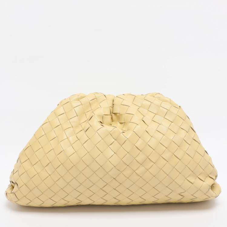 Pre Owned Bottega Veneta Yellow Intrecciato Leather Large Pouch Clutch