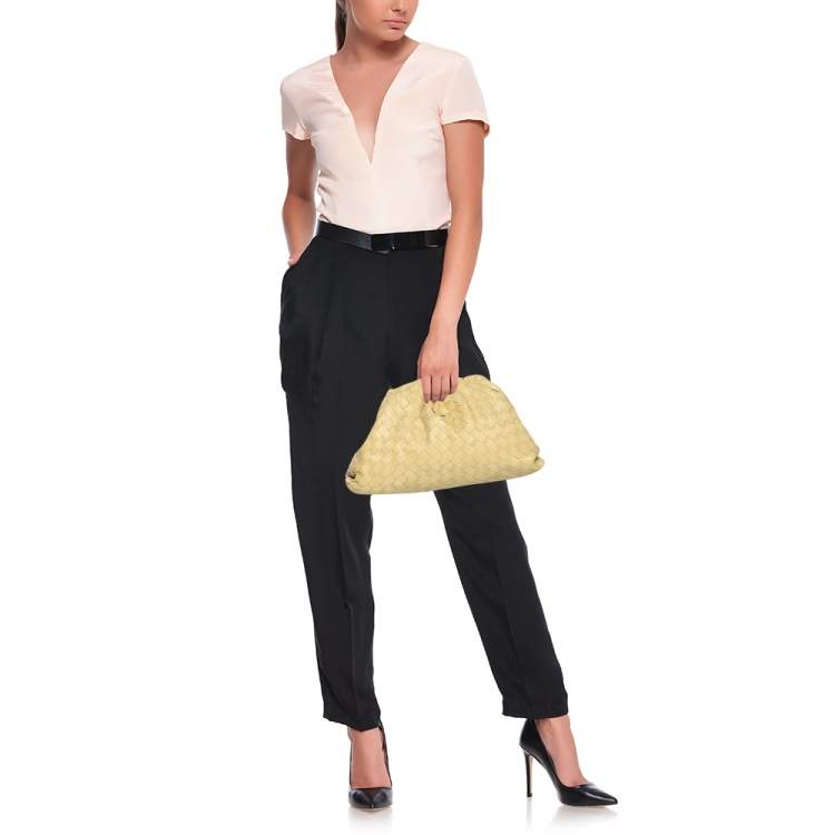 Pre Owned Bottega Veneta Yellow Intrecciato Leather Large Pouch Clutch