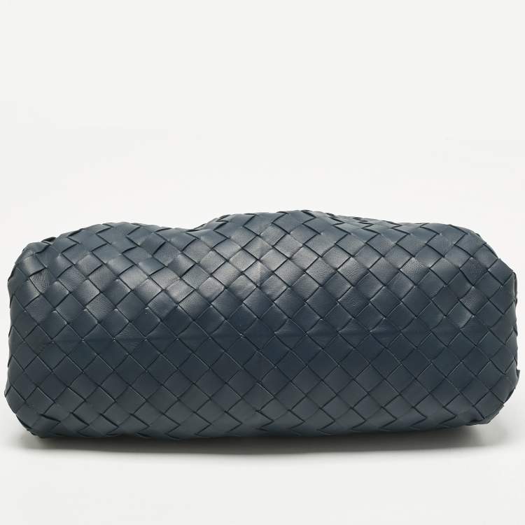Pre Owned Bottega Veneta Navy Blue Intrecciato Leather Classic The Pouch