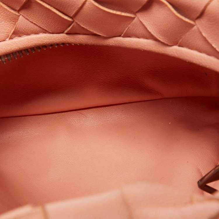 Pre Owned Bottega Veneta Peach Intrecciato Leather Mini Jodie Hobo