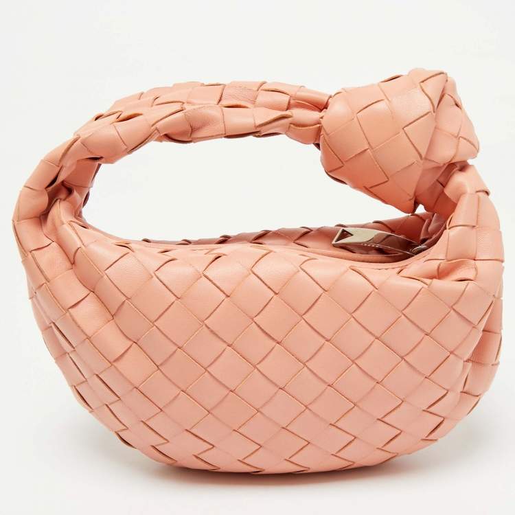 Pre Owned Bottega Veneta Peach Intrecciato Leather Mini Jodie Hobo