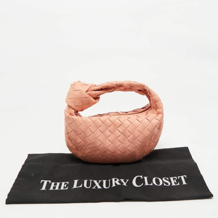 Pre Owned Bottega Veneta Peach Intrecciato Leather Mini Jodie Hobo