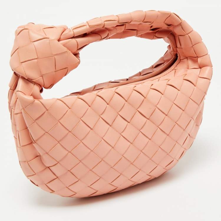 Pre Owned Bottega Veneta Peach Intrecciato Leather Mini Jodie Hobo