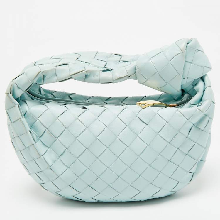 Pre Owned Bottega Veneta Light Blue Intrecciato Leather Mini Jodie Hobo