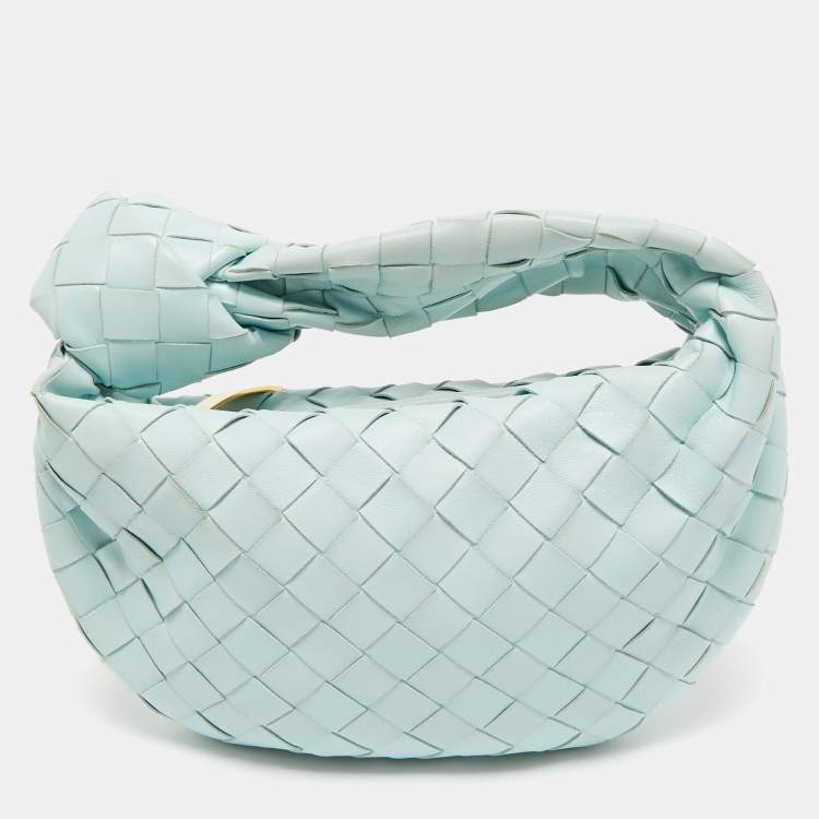 Pre Owned Bottega Veneta Light Blue Intrecciato Leather Mini Jodie Hobo