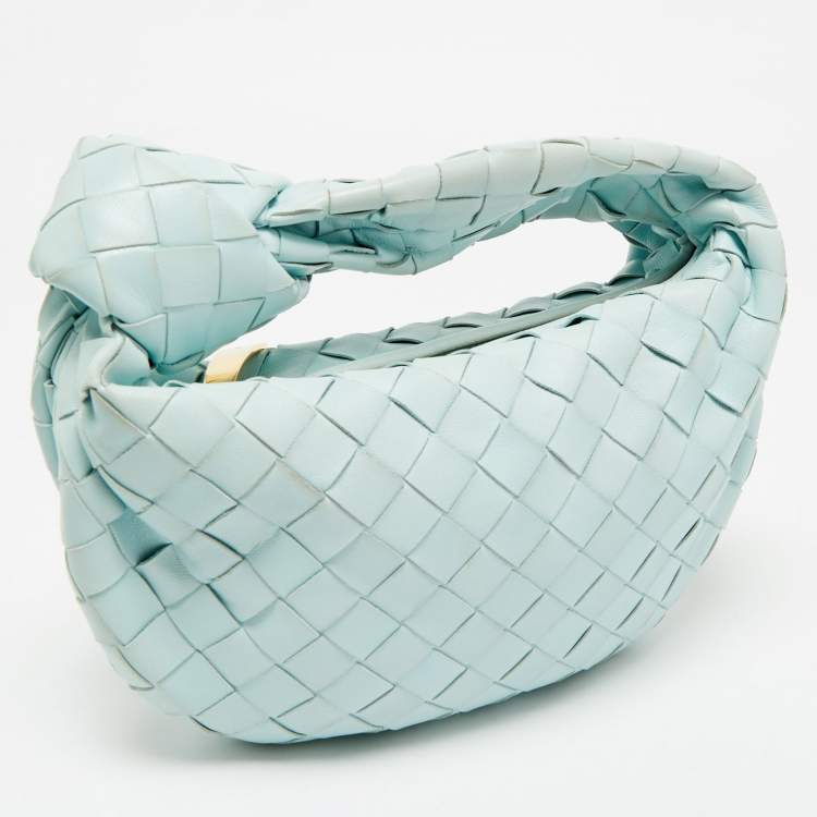 Pre Owned Bottega Veneta Light Blue Intrecciato Leather Mini Jodie Hobo