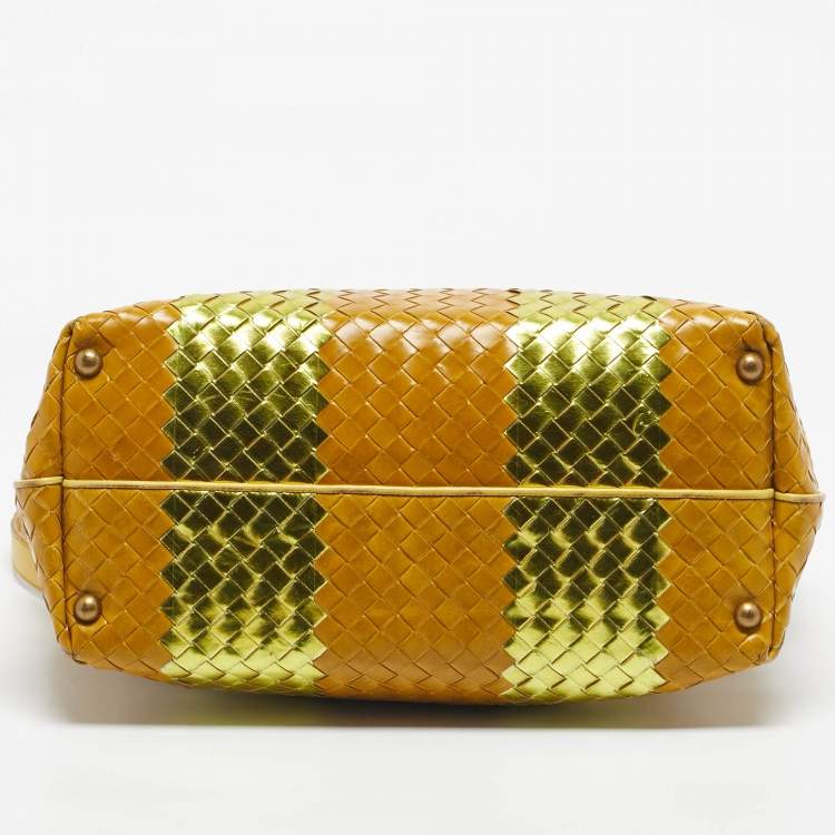 Pre Owned Bottega Veneta Yellow/Gold Intrecciato Leather Shopper Tote