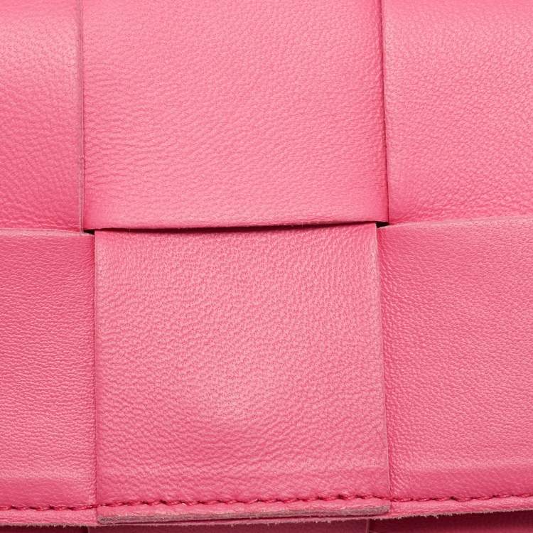 Pre Owned Bottega Veneta Pink Intreccio Leather Mini Cassette Shoulder Bag