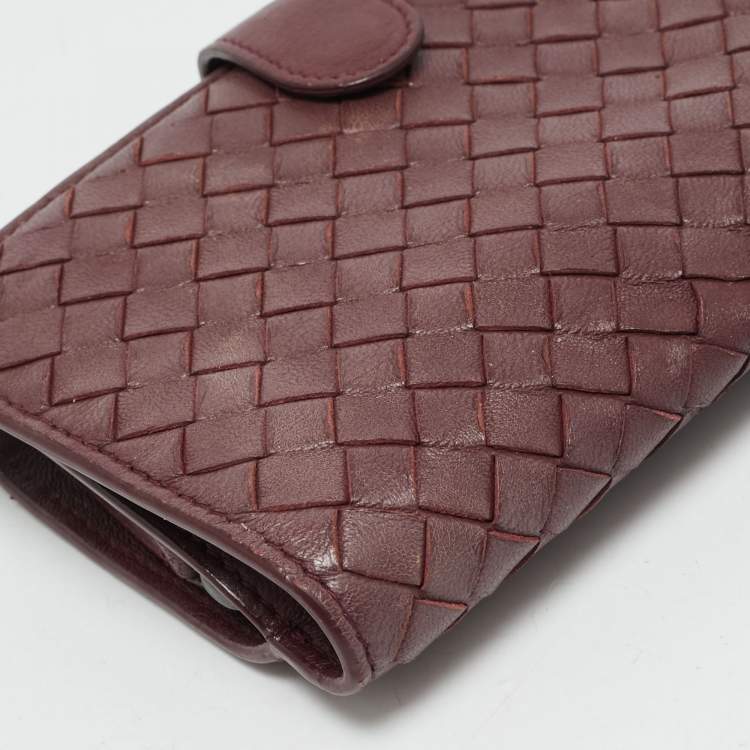 Pre Owned Bottega Veneta Burgundy Intrecciato Leather French Wallet