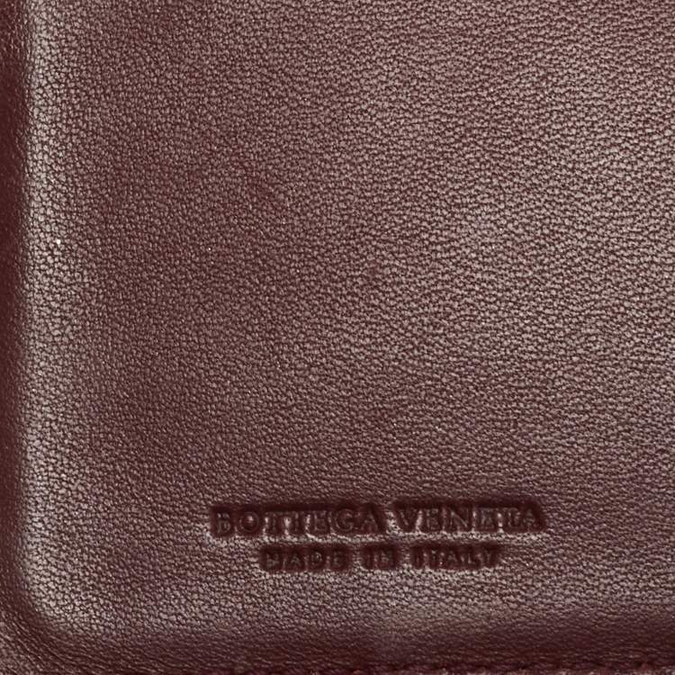 Pre Owned Bottega Veneta Burgundy Intrecciato Leather French Wallet