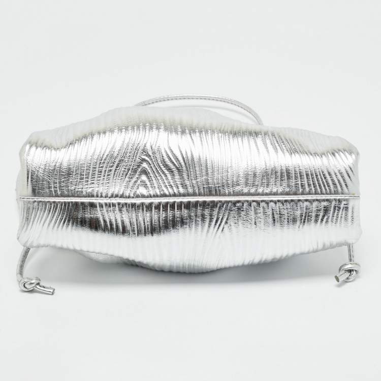 Pre Owned Bottega Veneta Silver Textured Leather Mini The Pouch Bag