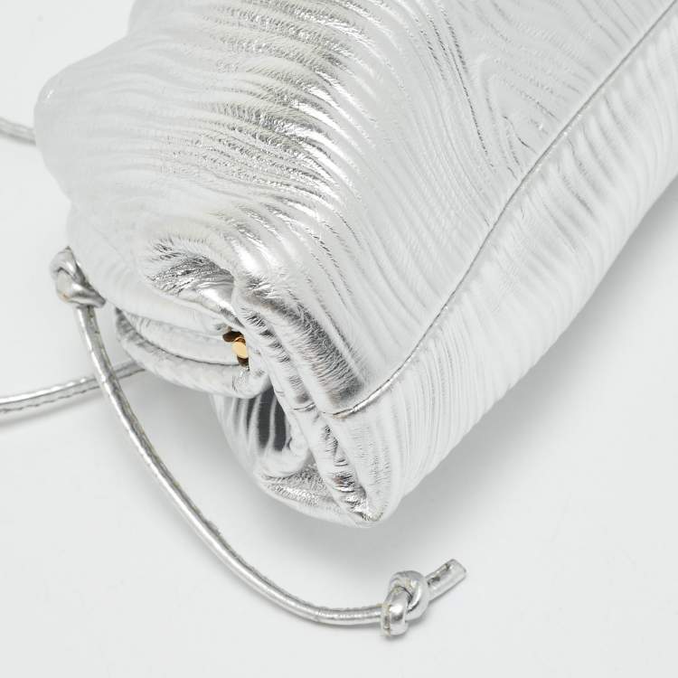 Pre Owned Bottega Veneta Silver Textured Leather Mini The Pouch Bag