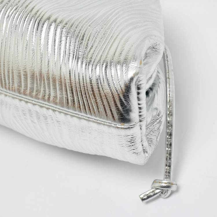 Pre Owned Bottega Veneta Silver Textured Leather Mini The Pouch Bag