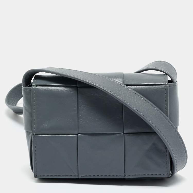 Pre Owned Bottega Veneta Grey Intrecciato Leather Mini Candy Cassette Crossbody Bag