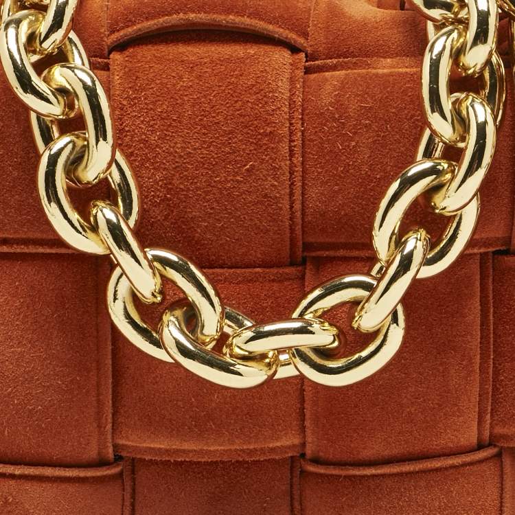 Pre Owned Bottega Veneta Orange Suede Padded Cassette Flap Shoulder Bag