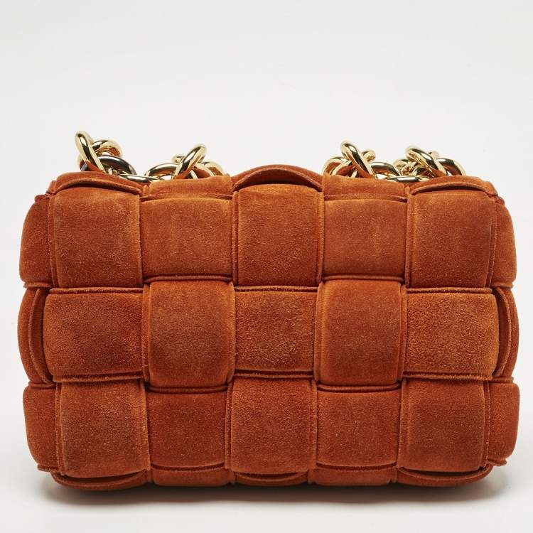 Pre Owned Bottega Veneta Orange Suede Padded Cassette Flap Shoulder Bag