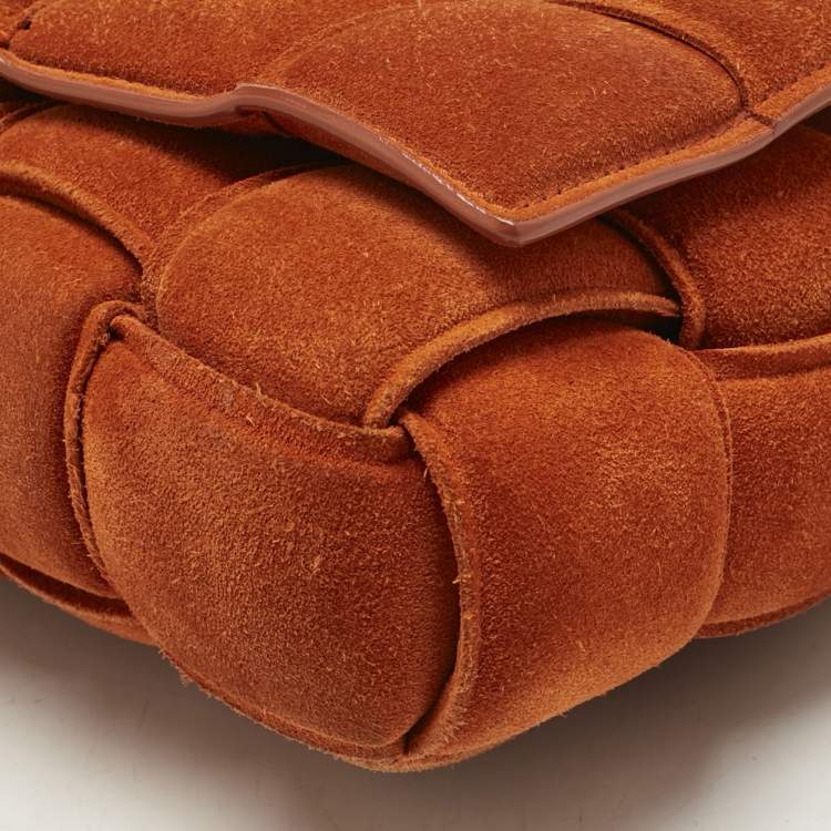 Pre Owned Bottega Veneta Orange Suede Padded Cassette Flap Shoulder Bag