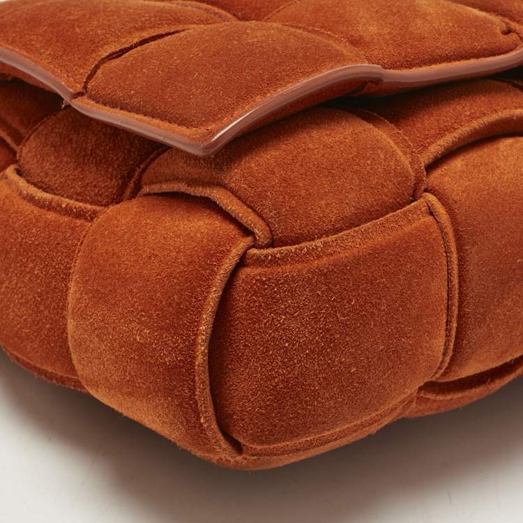 Pre Owned Bottega Veneta Orange Suede Padded Cassette Flap Shoulder Bag