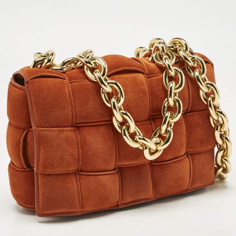 Pre Owned Bottega Veneta Orange Suede Padded Cassette Flap Shoulder Bag