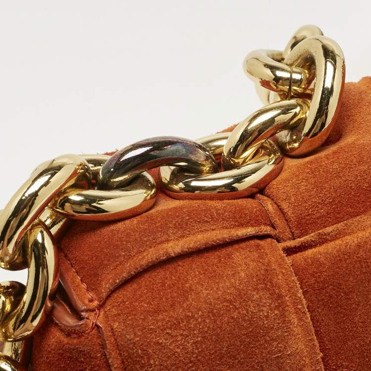 Pre Owned Bottega Veneta Orange Suede Padded Cassette Flap Shoulder Bag