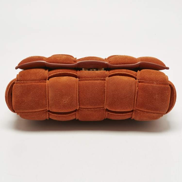 Pre Owned Bottega Veneta Orange Suede Padded Cassette Flap Shoulder Bag