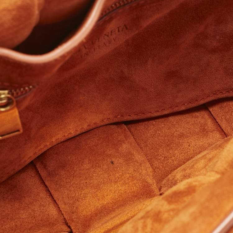 Pre Owned Bottega Veneta Orange Suede Padded Cassette Flap Shoulder Bag
