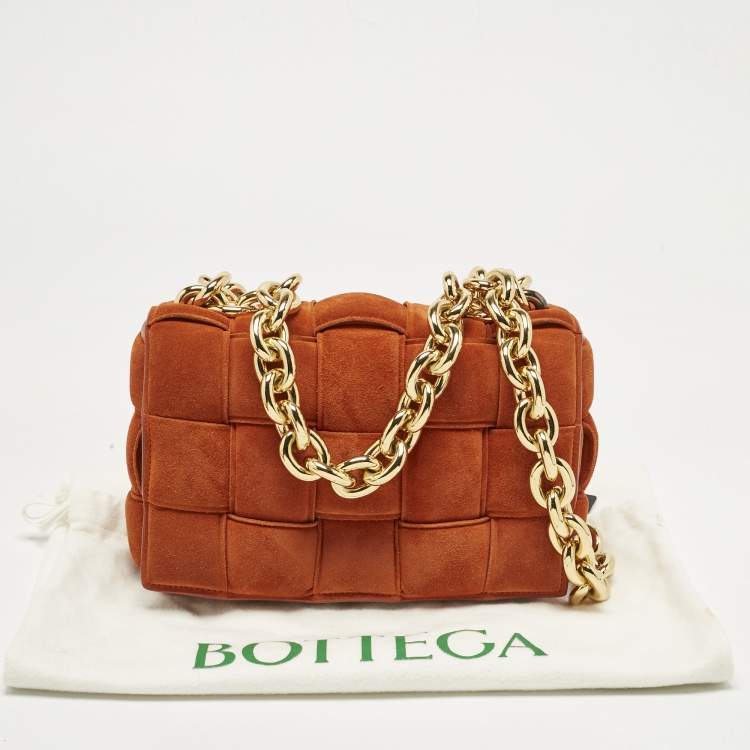 Pre Owned Bottega Veneta Orange Suede Padded Cassette Flap Shoulder Bag