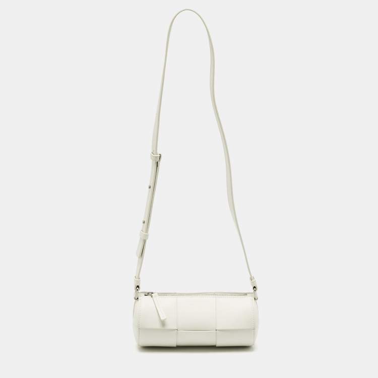 Pre Owned Bottega Veneta White Maxi Intreccio Leather Small Canette Crossbody Bag