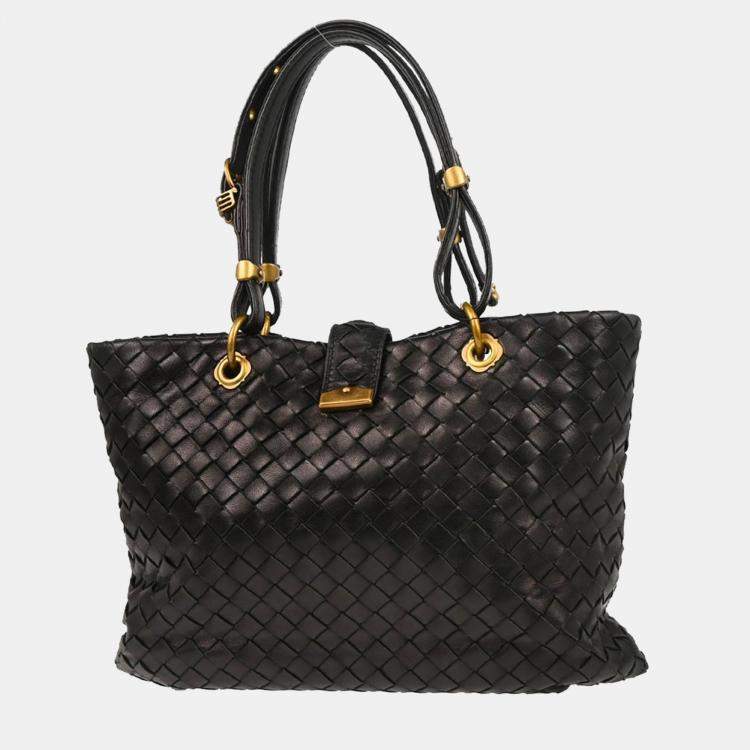 Pre Owned Bottega Veneta Black Intrecciato Capri Tote Handbag