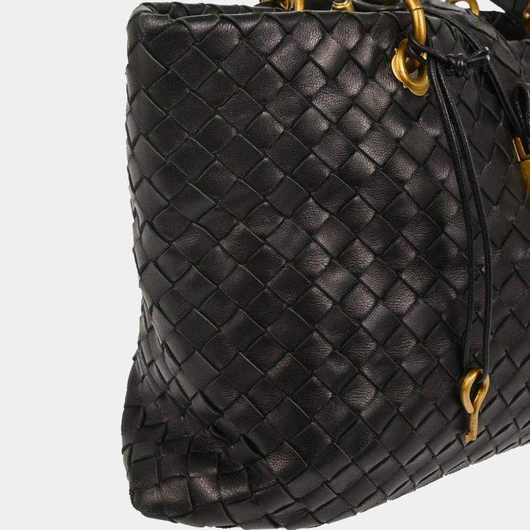 Pre Owned Bottega Veneta Black Intrecciato Capri Tote Handbag