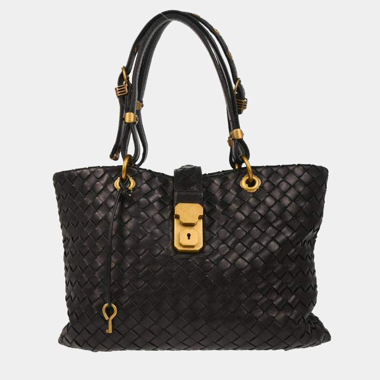 Pre Owned Bottega Veneta Black Intrecciato Capri Tote Handbag