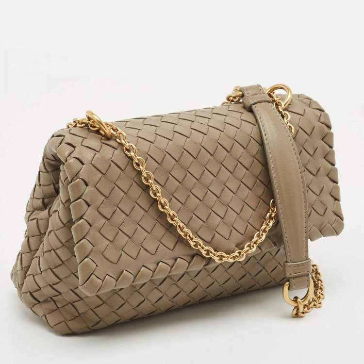 Pre Owned Bottega Veneta Grey Intrecciato Leather Baby Olimpia Shoulder Bag