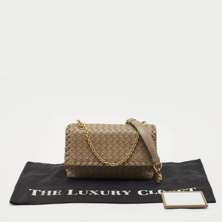 Pre Owned Bottega Veneta Grey Intrecciato Leather Baby Olimpia Shoulder Bag