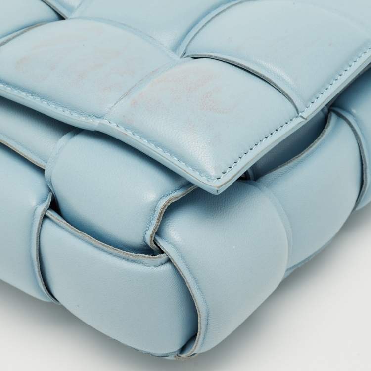 Pre Owned Bottega Veneta Light Blue Leather Cassette Padded Shoulder Bag