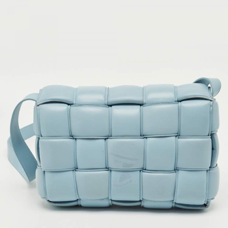 Pre Owned Bottega Veneta Light Blue Leather Cassette Padded Shoulder Bag