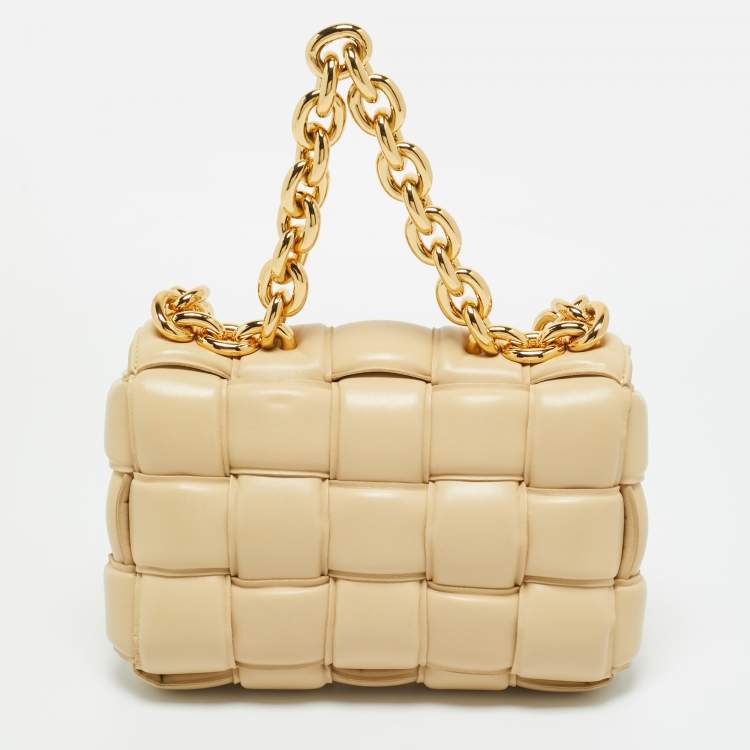Pre Owned Bottega Veneta Beige Padded Leather Chain Cassette Shoulder Bag