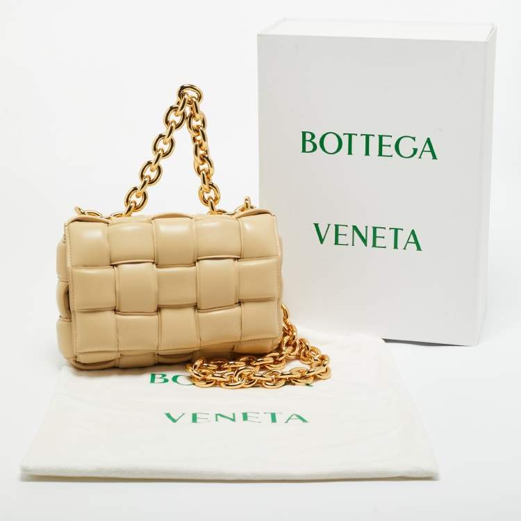 Pre Owned Bottega Veneta Beige Padded Leather Chain Cassette Shoulder Bag