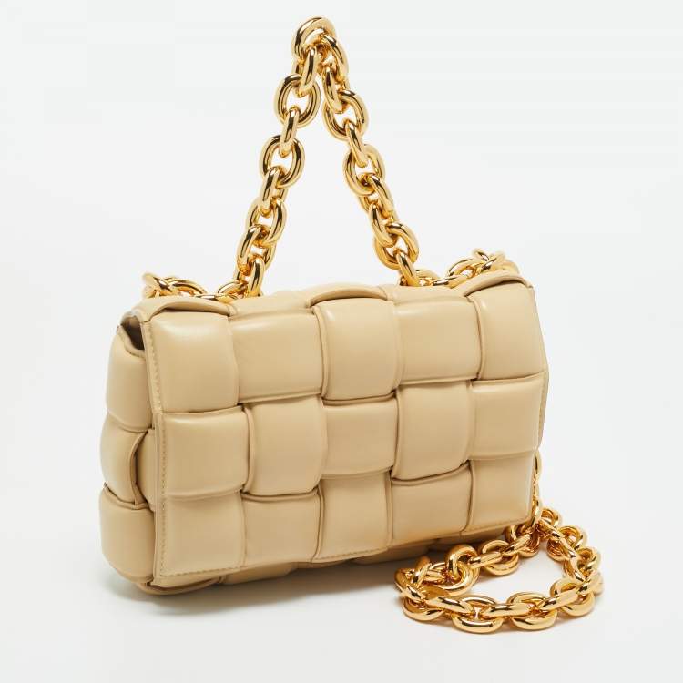 Pre Owned Bottega Veneta Beige Padded Leather Chain Cassette Shoulder Bag