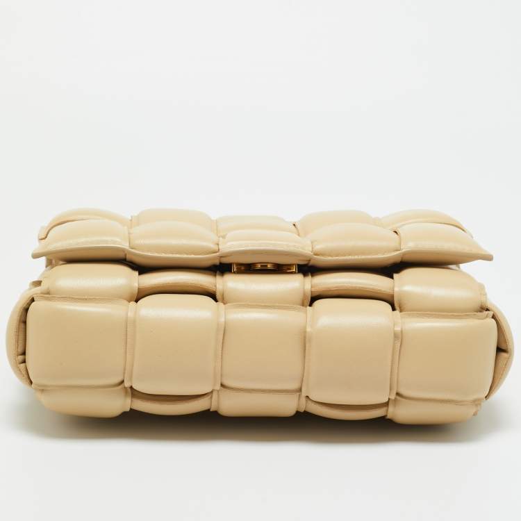 Pre Owned Bottega Veneta Beige Padded Leather Chain Cassette Shoulder Bag
