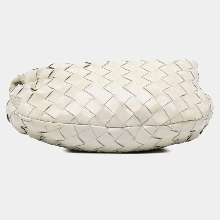 Pre Owned Bottega Veneta White Mini Patent Intrecciato Jodie