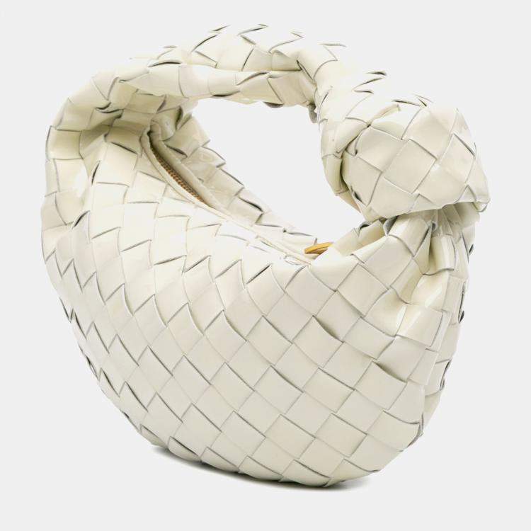 Pre Owned Bottega Veneta White Mini Patent Intrecciato Jodie