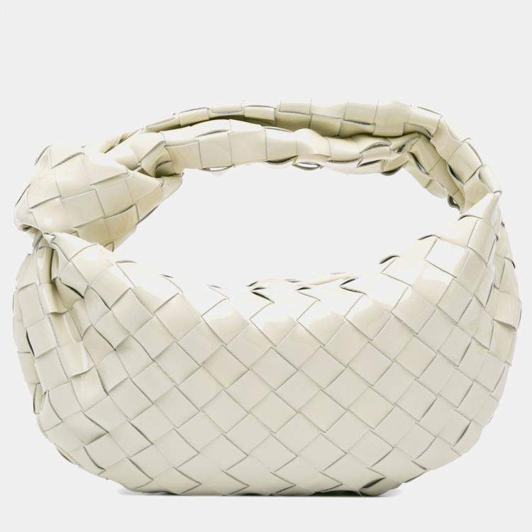 Pre Owned Bottega Veneta White Mini Patent Intrecciato Jodie