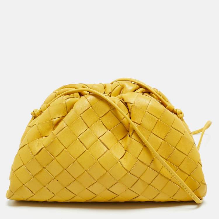 Pre Owned Bottega Veneta Yellow Intrecciato Leather Mini The Pouch Bag