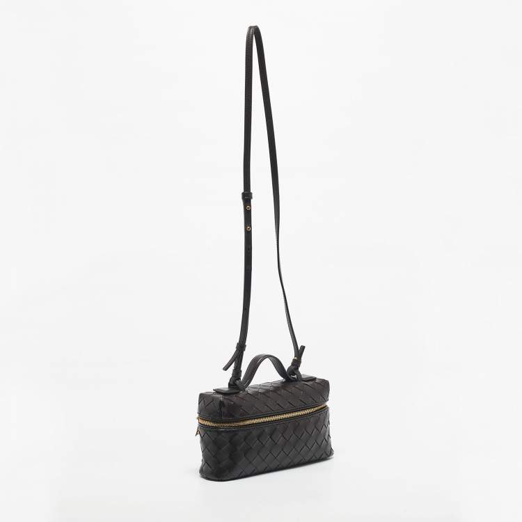 Pre Owned Bottega Veneta Dark Brown Intrecciato Leather Bang Bang Vanity Bag