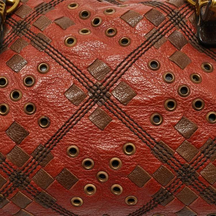 Pre Owned Bottega Veneta Brown Leather Grommet Frame Boston Bag