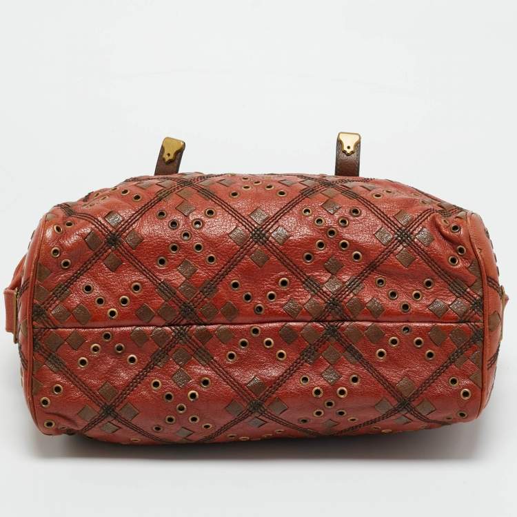 Pre Owned Bottega Veneta Brown Leather Grommet Frame Boston Bag