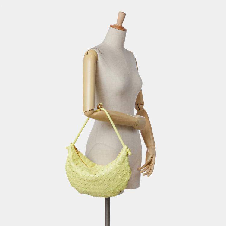 Pre Owned Bottega Veneta Yellow Medium Lambskin Intrecciato Turn Pouch