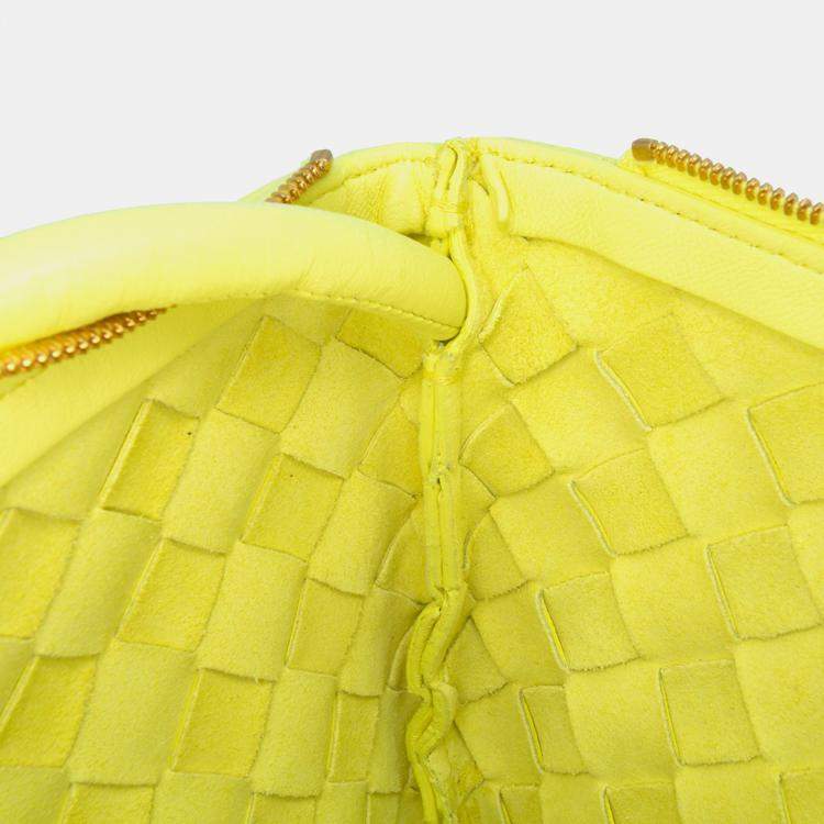 Pre Owned Bottega Veneta Yellow Medium Lambskin Intrecciato Turn Pouch