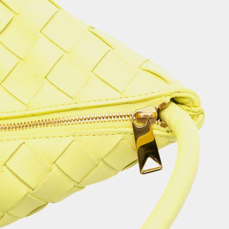Pre Owned Bottega Veneta Yellow Medium Lambskin Intrecciato Turn Pouch